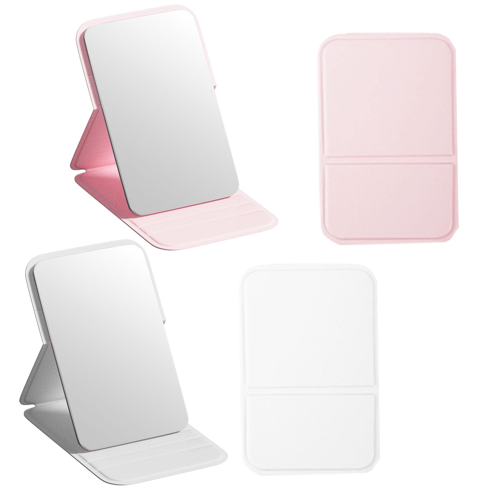 Qusmeiyici 2-Pack Compact Folding Rectangular Mirror, 7cm*10.5cm/2.75inch*4.13inch, Modern Silver Framed, Tabletop Mount, Travel Makeup Mirror for Women Girls