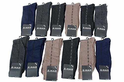 Men's Patterned 12-Pair Dress Crew Socks Sz: 10-13 Fits 7-12