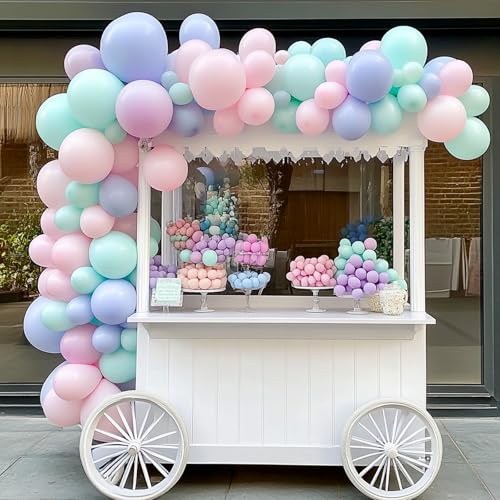 Image of RUBFAC 129pcs Mint Green Balloons Different Sizes 18 12 10 5 Inch, Pastel Makani Blue Balloon Garland Arch Kit for Birthday Baby Shower Gender Reveal Easter Wedding Party Decoration