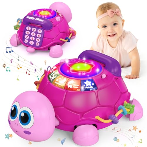 Image of Ussybaby Baby Infant Light up Music Turtle Toys, Baby Toys 6 to 12 Months with Phone, Baby Crawling Girl Toys 7 8 9 10 11 Months 1-2 Year Old Newborn Girl Gift (Pink)