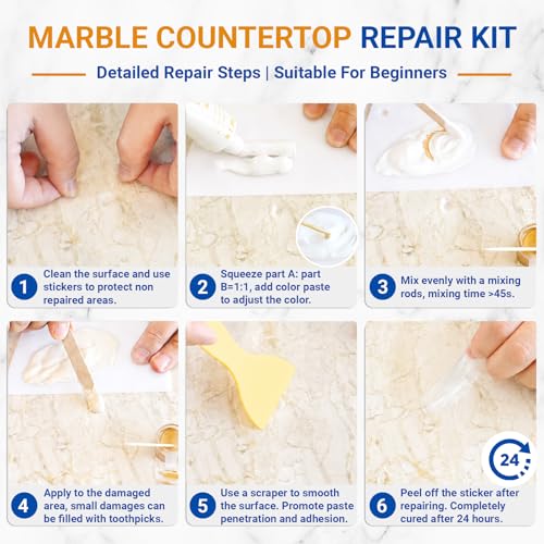 Image of Marble Countertop Repair Kit, 160g /5.64oz Tile Repair Kit for Granite Quartz Acrylic Ceramic Stone and Fill Hole Chips Crack Scratches Dents, Reattaches Missing Edges on Countertops (Color Match)