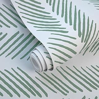 Self Adhesive Wallpaper Geometric Sticky Back Plastic Roll Stripes 30X200cm Green Feather Waterproof Vinyl Film For Bathroom Living Room Bedroom Kitchen Removable DIY Refurbished Furniture Stickers