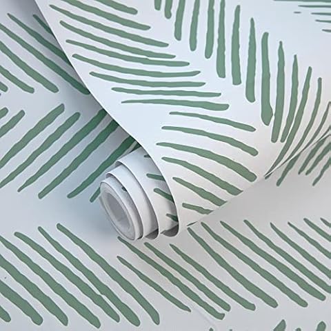 Self Adhesive Wallpaper Geometric Sticky Back Plastic Roll Stripes 30X200cm Green Feather Waterproof Vinyl Film For Bathroom Living Room Bedroom Kitchen Removable DIY Refurbished Furniture Stickers Cover