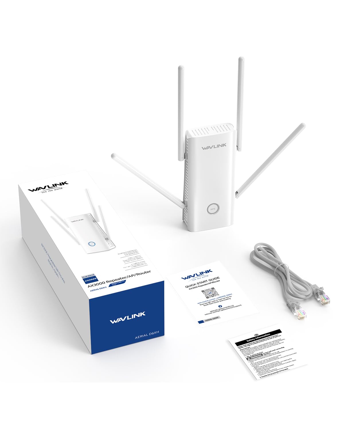 WAVLINK Repetidor WiFi 6 Largo Alcance para Casa, Amplificador Señal WiFi AX3000 con Puerto Ethernet, Extensor WiFi de Doble Banda con Antenas 5 * 5dBi Cobertura hasta 3000sq.ft