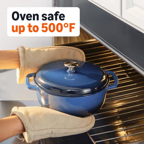 Image of Amazon Basics Enameled Cast Iron Dutch Oven Pot with Lid, Round, Dual Handles, Heavy-Duty, Oven Safe for Stews, Roasting, Baking, 6-Quart, Navy