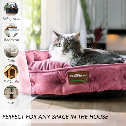 ClevaHome Cat Dog Bed for Small Pets up to 15lbs - Round Cat Beds for Indoor Cats, Machine Washable Comfortable Pet Bed for Puppy and Kitten with Non-Slip Bottom (Plum Pink) - Thumbnail 3
