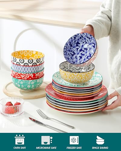 Image of vancasso SELENE Plates and Bowls Set for 6, 18 Pieces Dinnerware Sets, Mircowave and Dishwasher Safe Dishes Set, Porcelain Muted Dinnerware