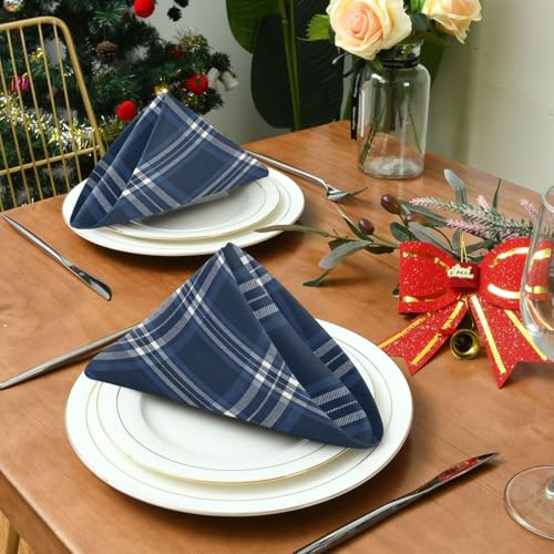 Servilletas de Tela Cuadradas Azul Tartan Navy 20x20 Pulgadas miniatura 4