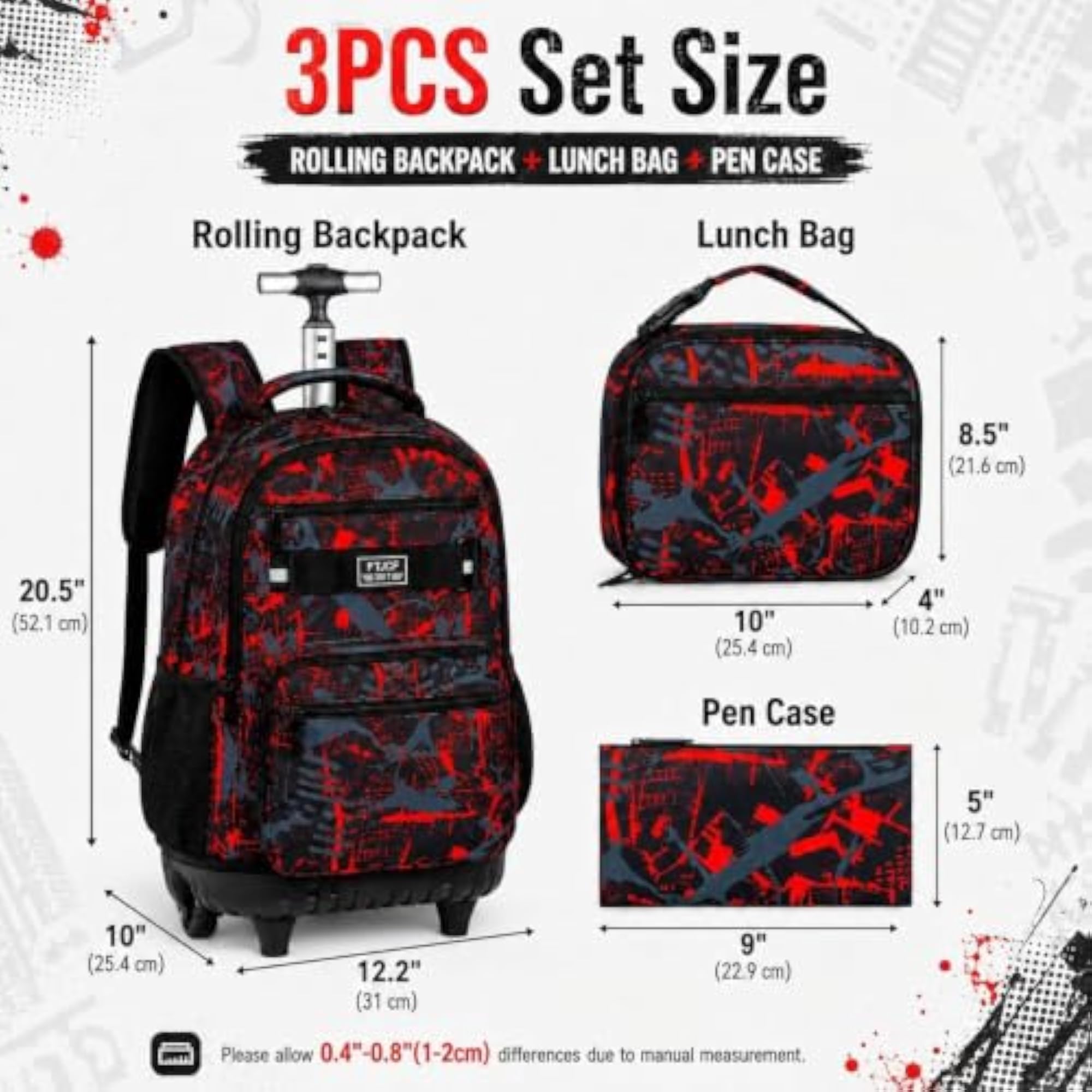 3PCS Rolling Backpack Set for Boys