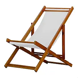 Espreguiçadeira Portátil de Madeira Maciça – Para Piscina, Sem Braço, Envernizada (Branco)