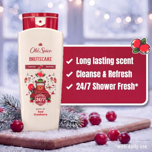Image of Old Spice Body Wash for Men, Holidudes Holiday Edition, 24 /7 Holiday Freshness, Lasting Scent and Rich Lather, Stocking Stuffer, BruteCake with Iced Cranberry Scent, 16 oz