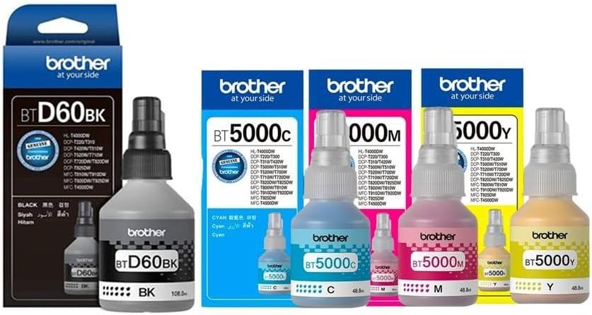 Brother 4 Pieces - BTD60BK/BT5000CMY Ink Bottles for DCP-T310 T510W T710W MFC-T810W and T910W Ink Tank Printers 2026