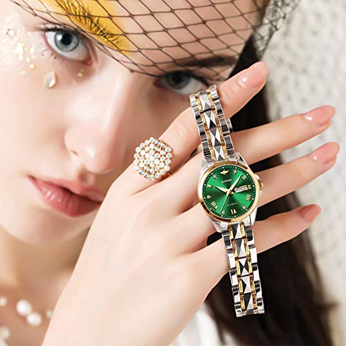 OLEVS Automatic Green Dial Women's Watch Set #TOP17