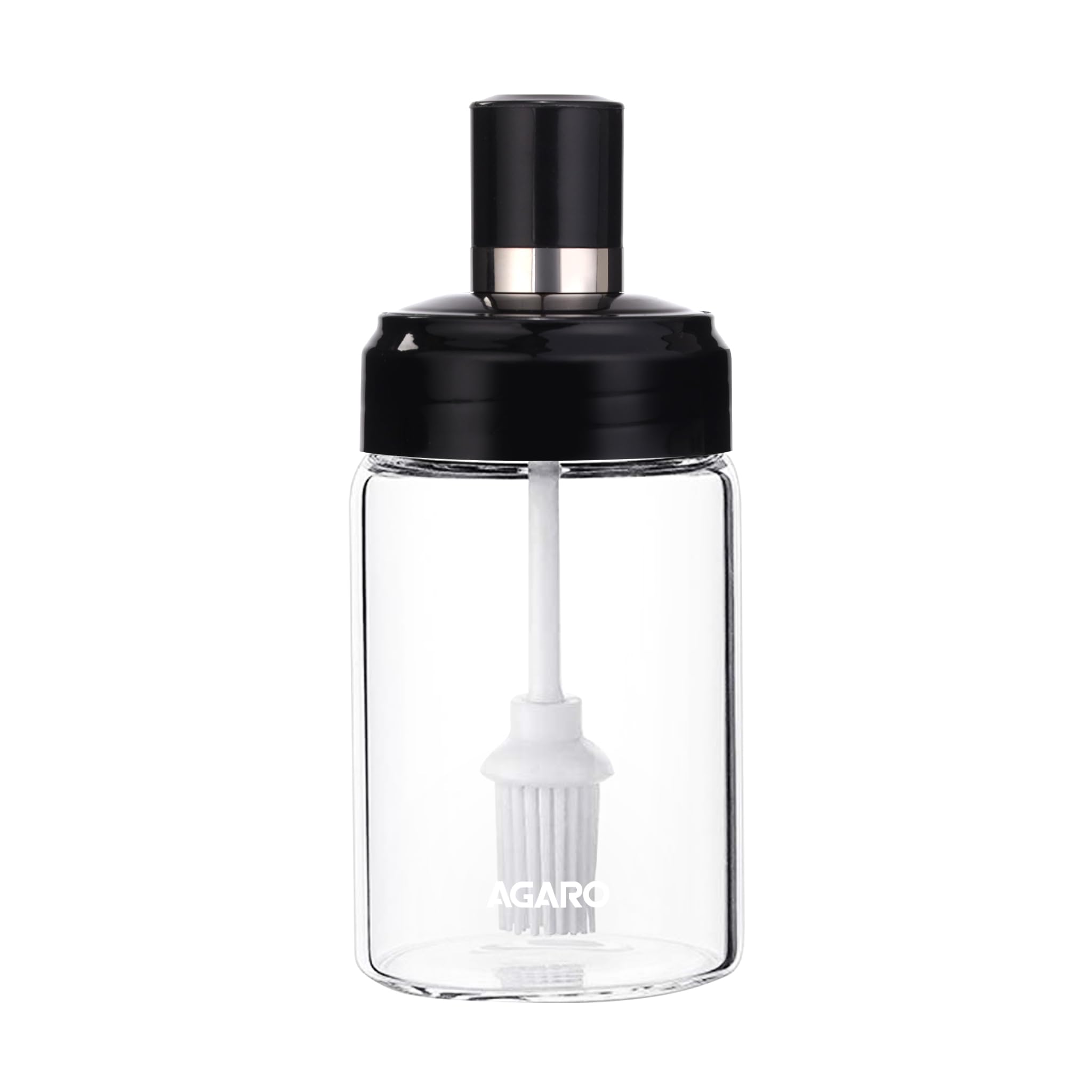 AGARO Elegante botella de aceite de vidrio con cepillo de 250 ml, botella de aceite para cocina, botella de vidrio con cepillo para cocinar, hornear, barbacoa, marinar