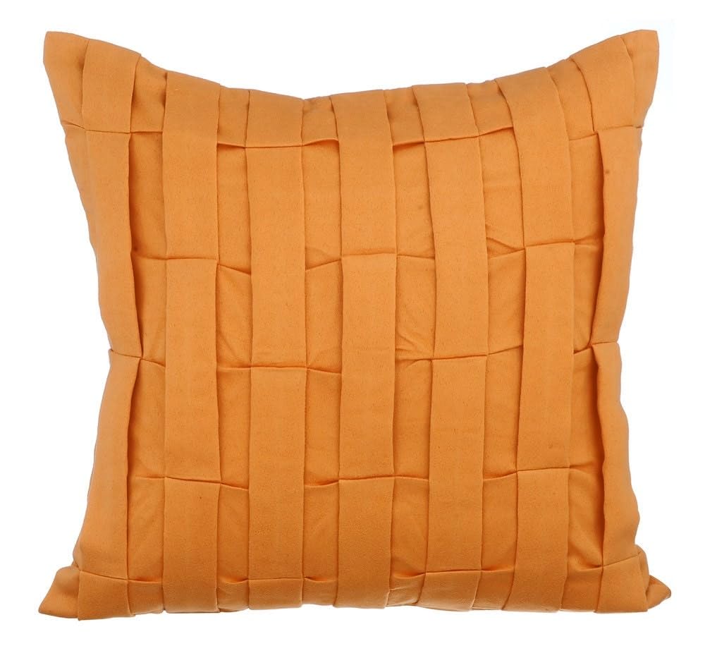 The HomeCentric Orange Euro Cushion Shams, 65x65 cm (26x26 inch) Euro Cushion Covers, Textured Pintucks Solid Euro Cushion Shams, Faux Suede Euro Sham Covers, Solid Contemporary - Orange Love Tune