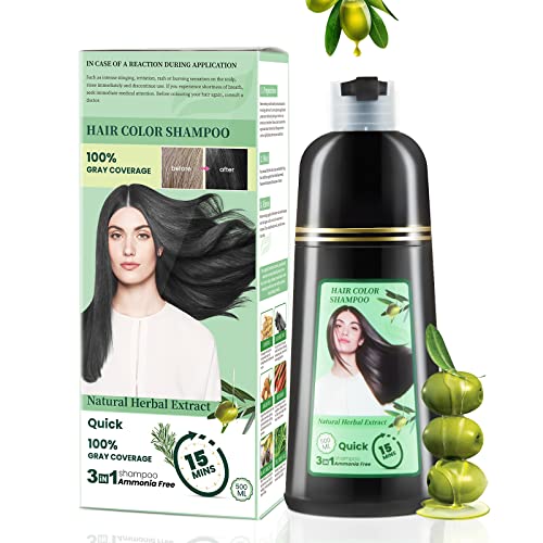 Leorx 500Ml Herbal Hair Dying Shampoo 10-Min Natural Plant Hair Colorants Unisex Ammonia Free 3-In-1 Multi-Color Shampoo -Black #TOP12