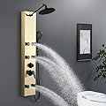 ROVATE Shower Panel Tower System - Adjustable Rainfall Shower, Self-cleaning Shower Tower with 6 Body Massage Jets and 5-Function Handheld, Brushed Gold Stainless Steel Shower Column Wall Mount