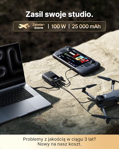 INIU 100W Power Bank, Najmniejsza 25000mAh Przenośna Ładowarka do Laptopa, Pro USB-C Szybkie Ładowanie dla MacBook Pro, Steam Deck, iPad, iPhone 17/16, Samsung S26