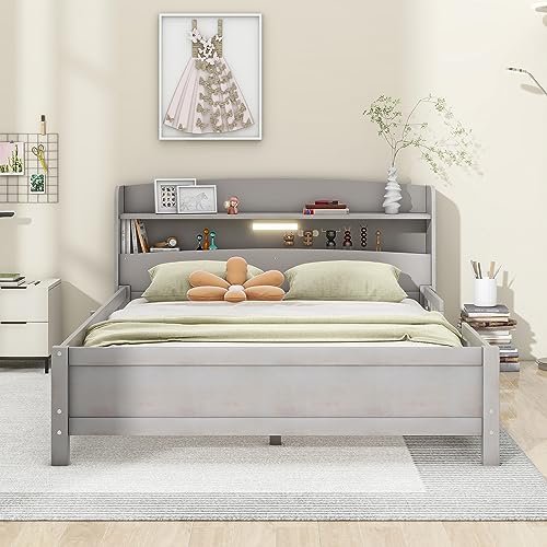 Harper & Bright Designs Platform Bed Full Size with Storage...