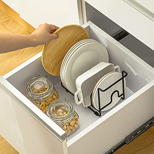 Linfidite Plate Holder Organizer Cutting Board Holder Pot Lid Holder Dish Storage Rack Kitchen Cupboard Counter Organiser Stand For Plate Baking Tray Pot Lid Cutting Boards,Premium Steel Black #TOP7