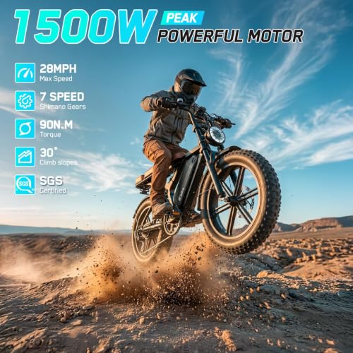 Image of Electric Bike for Adults, 48V 15 Ah Battery, 2000W Peak Motor, 28MPH