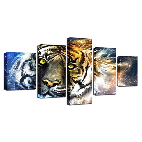 Toile intissée 5 pièces tigre déco murale photo motif moderne sans cadre