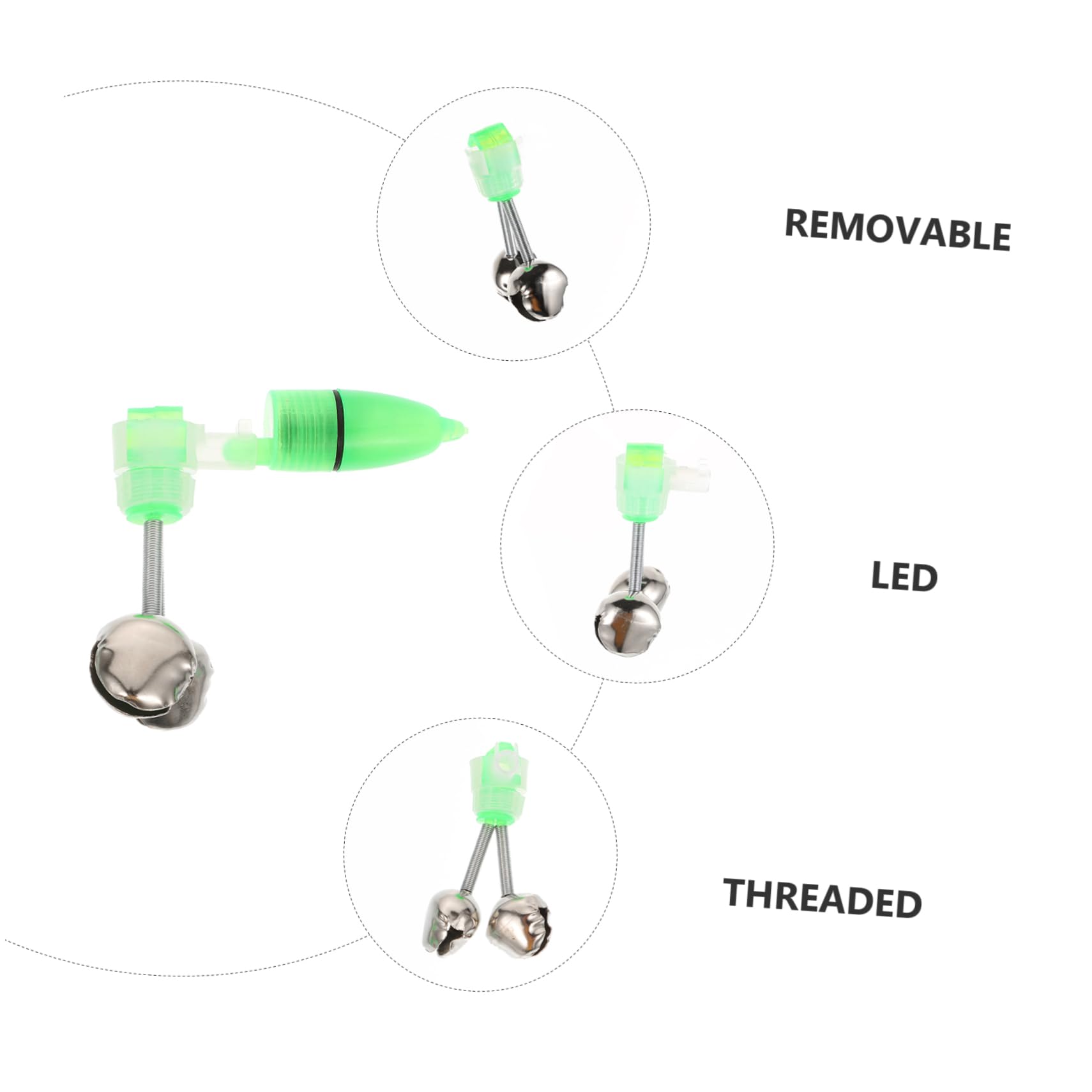 KESYOO 20Sets LED Fishing Alert Bells Green Screw Fish Bells for Night Fishing Fishing Rod Bell Accessories with LED Light for Enhanced Bite Detection