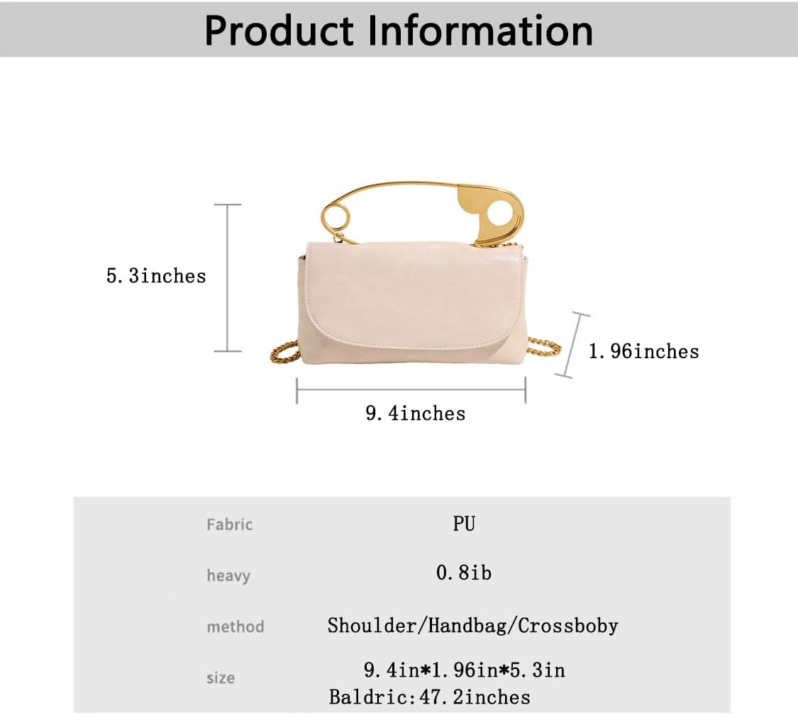 Women's Unique Safety Pin Crossbody Purse Leather Clutch Bag With Gold Handles Chain