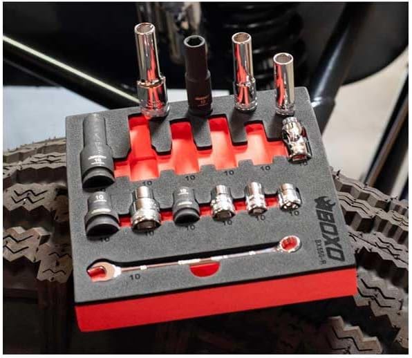 BOXO USA 10mm Socket and Wrench Rescue Kit - 13 Piece Set in Deep EVA Foam Tool Storage Solution - 1/4”, 3/8” and 1/2” 6-Point Chrome and 6-Point Impact Socket