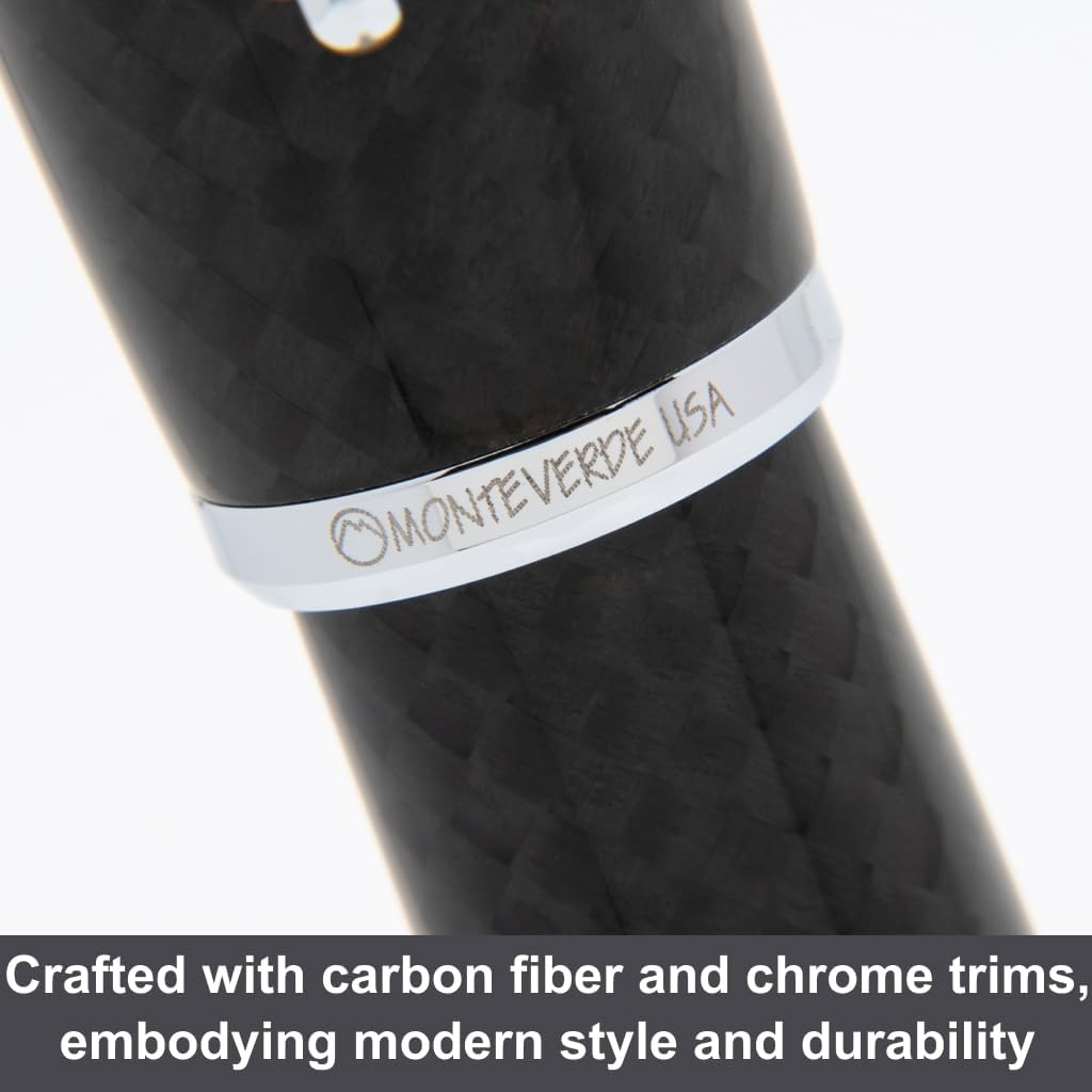 Monteverde USA Super Mega Carbon Fiber Ballpoint Pen - Chrome Trim - Durable Carbon Fiber Body - Smooth Writing Parker-Style Refillable Pen - Substantial and Stylish