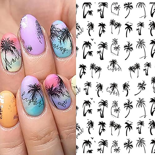 Summer nail stickers, 4pcs palm tree nail decals 3d sel…