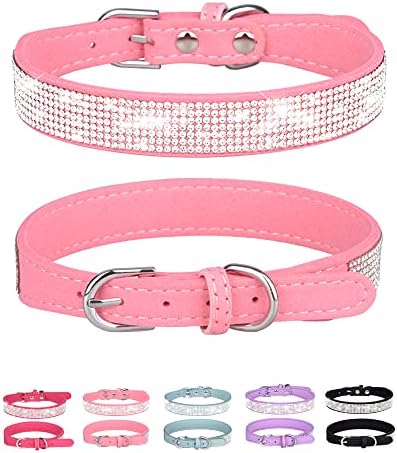 Petank Dog Collar for Small Medium Large Dogs，Small Dog Collar for Female Dogs, Bling Girl Dog Collars, Pink Dog Collar, Rhinestone Puppy Collars (S, Pink)