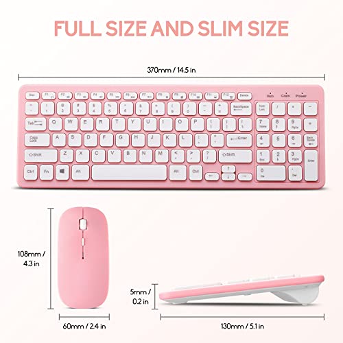 Image of Wireless Keyboard and Mouse Combo, Compact Quiet Wireless Keyboard and Mouse Set 2.4G Ultra-Thin Sleek Design for Windows, Computer, Desktop, PC, Notebook, Laptop (Pink)