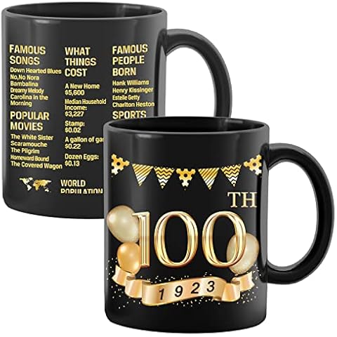 Greatingreat 1923 Old Time Information-100th Birthday Mug, Happy 100 Birthday Party, Turning 100 Birthday, 100th Bday For Her & Him, One Hundred Birthday Mug, Milestone Birthday Cover