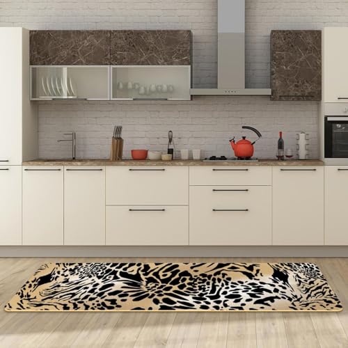 Pack de 2 alfombrillas de cocina de leopardo marrón, alfombras absorbentes y lavables para el hogar. 3