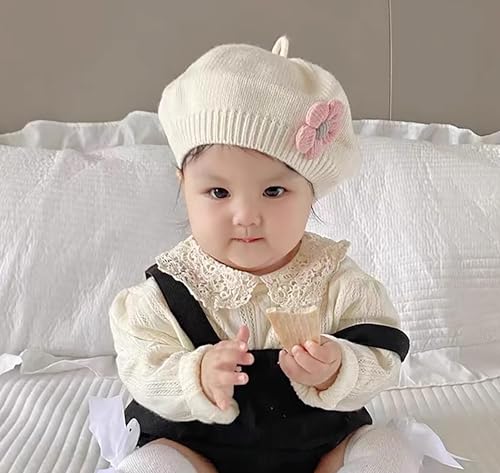 2Pcs Baby Girl Beret Hat Toddler Winter Knitted Infant Girl Beret Hat Cute Flower Little Girls French Hat3