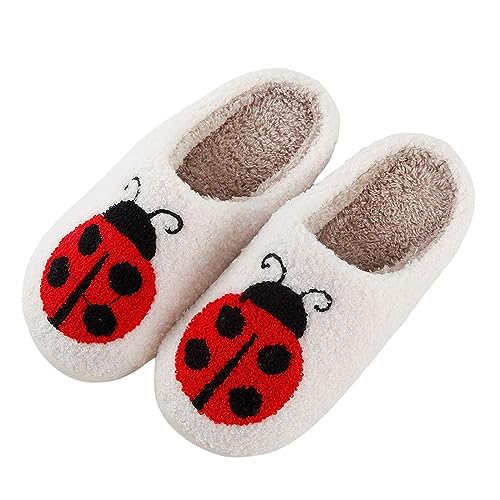 Adisputent Funny Slippers For Women Men Cute Soft Slippers Adult with Sole Winter Warm Cartoon Home Slippers Novelty Fluffy Sliders Ladybug 7-8