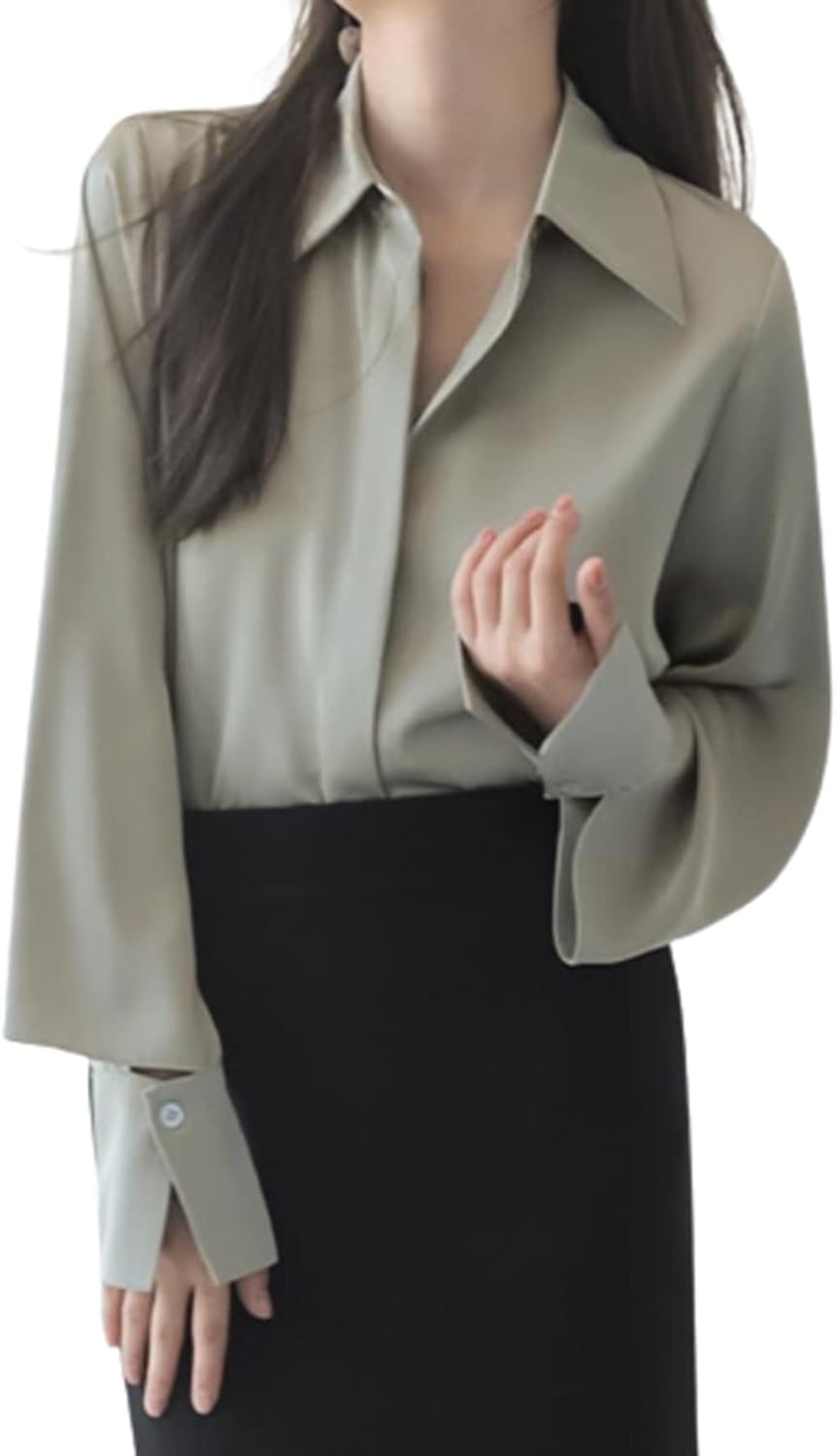 Autumn Fashion Button Up Satin Silk Shirt Vintage Blouse Women White Lady Long Sleeves Female Loose Street Shirts
