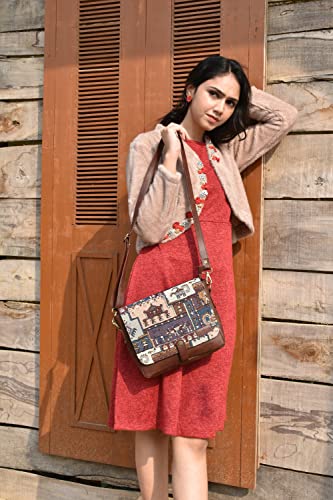 Image of Rudhira Women's Cross-body Bag Sling Bags Ladies Purse Handbag Sling Strap Vegan Leather Indian Fabric Slings Multicolor (Floral)