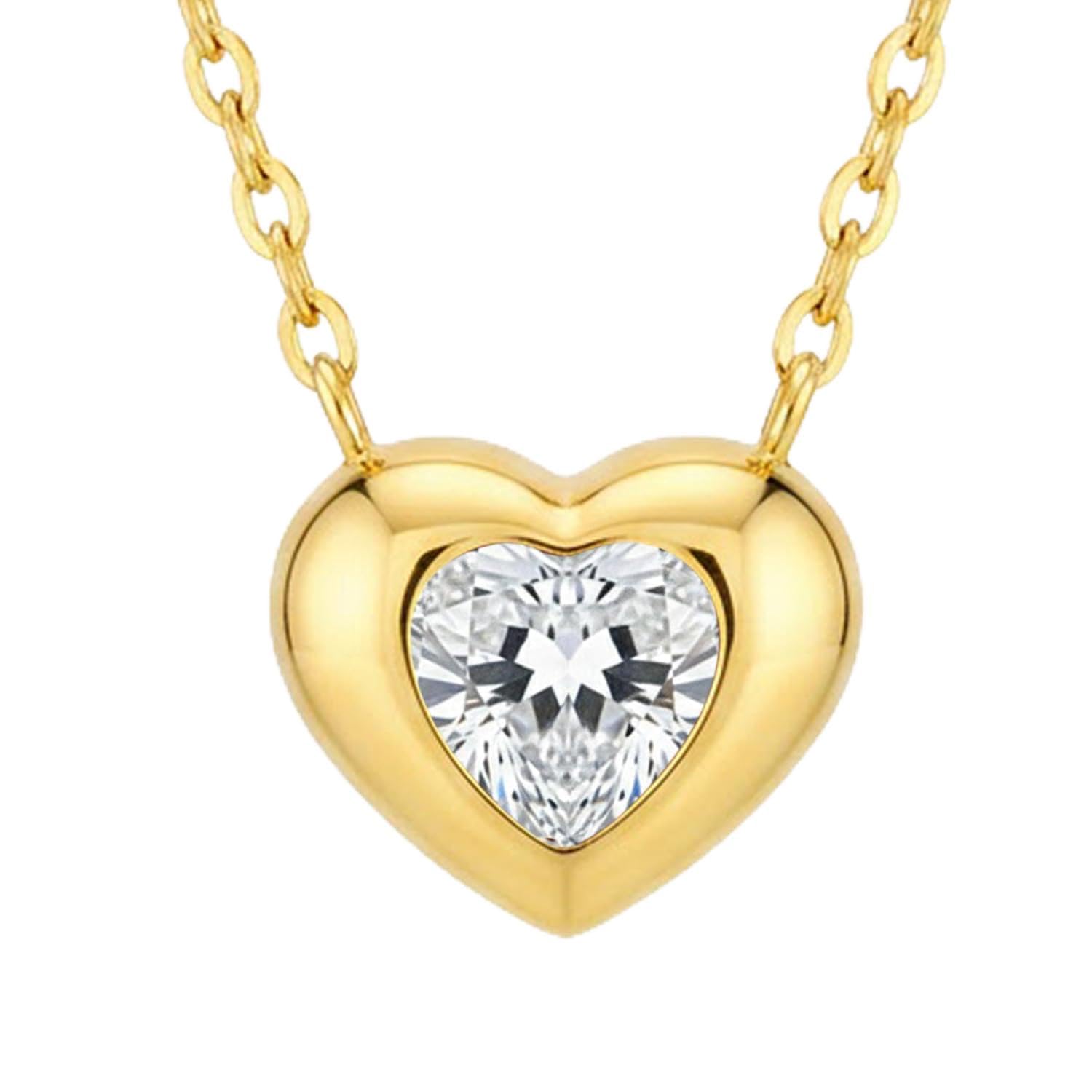 Heart Shape Fancy Pendant Chain Necklace for Women & Girls | Gold Plated | Crystal Studded | Stylish Design Jewellery | Anniversary Birthday Gift for Her-image-3
