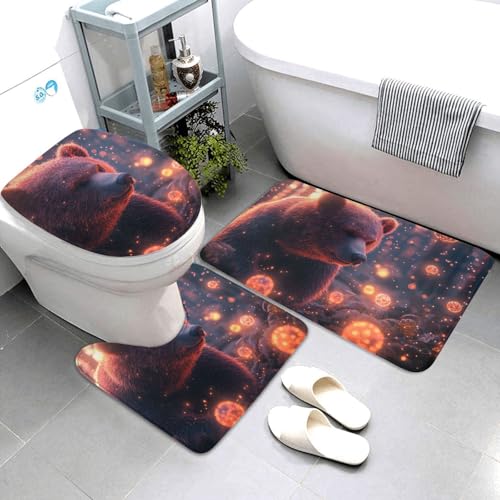 Alfombrilla de baño de 3 piezas oso llama juego con tapa inodoro antideslizante 4
