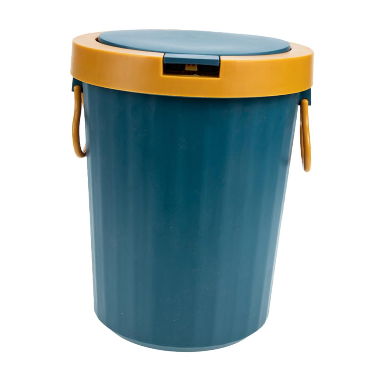 Large Plastic Wastebasket with Lid, Blue Kitchen Trash Bin for Bathroom, Office, Bedroom – Covered Household Garbage Can for Home Storage and Organization
