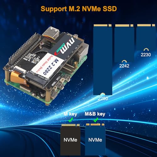 ZDE ZP511 PCIe to M.2 Key M NVMe SSD Hat with Aluminum Case ZC501 and Active Cooler ZP536 for Raspberry Pi 5 Support M.2 NVMe SSDs 2230 2242 2280