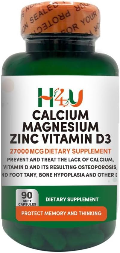 H4U Calcium Magnesium Zinc D3 | 120 Softgels Supplement | Calcium, Magnesium, Zinc, Vitamin D3 | Non-GMO | Gluten-Free | Made in the USA