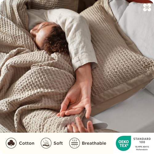 Image of Bedsure Cotton Duvet Cover Set - 100% Cotton Waffle Weave Khaki Duvet Cover California King Size, PureWoven Breathable Cal King Tan Bedding Set for All Season, 3 Pieces, 104 inchx98 inch