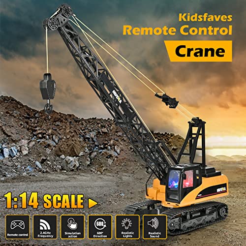 Kidsfaves 15 Channel Remote Control Crane Toy,Proffesional Series,1:14 Scale-Rechargeable Battery Rc Construction Toy Crane-Heavy Duty Metal Hook, With Lights Sounds For Boys & Girls 8-12 #TOP5
