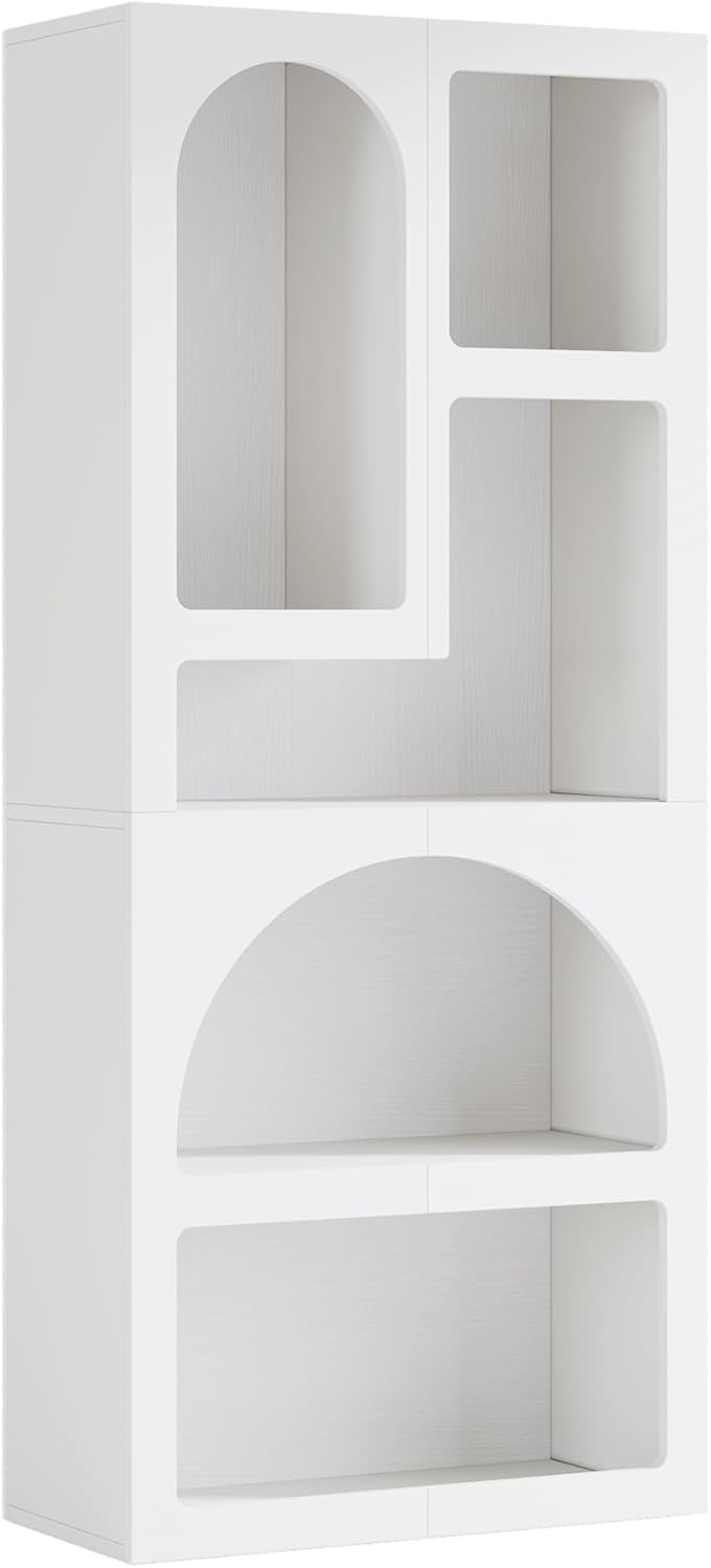 Tribesigns 70.87" Tall Geometric Bookshelf, White Arched Bookcase with 5 Irregular Storage Shelves, Modern Open Art Decor Display Shelf Free-Standing for Living Room, Bedroom, Closet 1 White