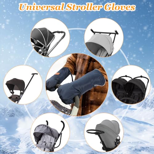 Zooawa Stroller Gloves, Universal Stroller Hand Muff with Warm Polar Fleece, Baby Stroller Gloves with Vel-cro Design, Waterproof and Snowproof Stroller Mittens for Stroller Accessories, Indigo4