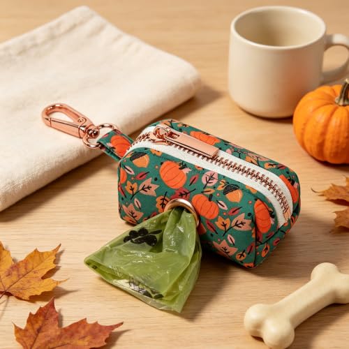 Image of ARING PET Fall Dog Poop Bag Holder, Cotton Puppy Pumpkin Waste Bag Dispenser Attach to Any Leashes, Portable Washable Pet Waste Pouch Holder with Two Rolls of Bags