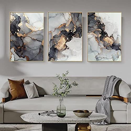 Affiches Mur Art Toile dsdsgog Marbre Noir Or Abstrait Peinture Salon 60x80cm